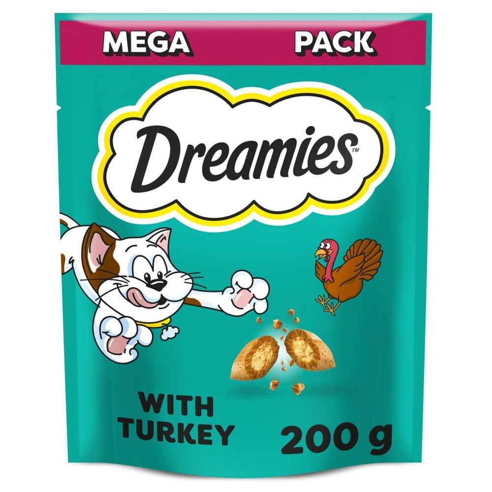 Dreamies Mega Pack Cat Treats, Tasty Snacks with Delicious Turkey, 6 Pouches of 200 g