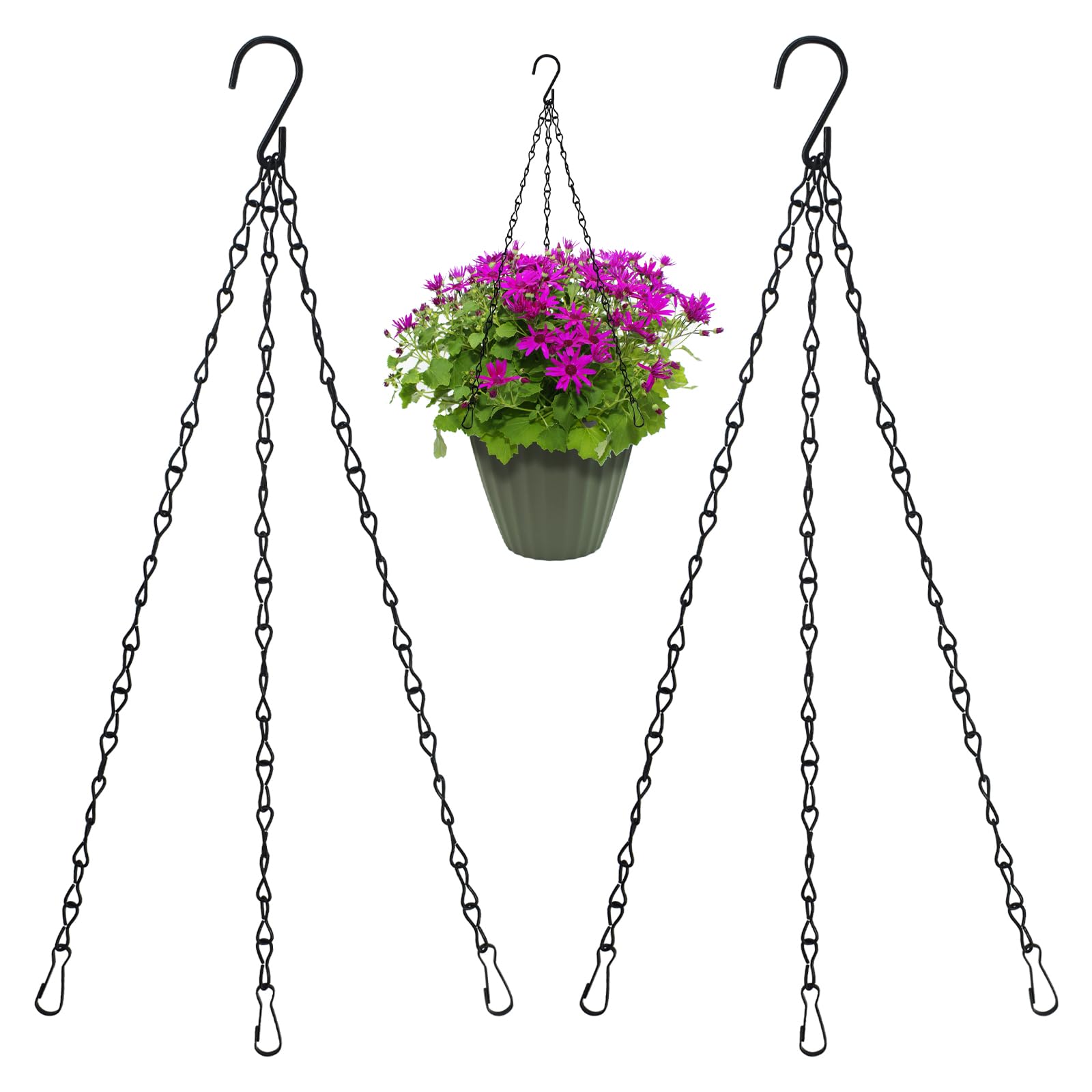 SHRJ 3Pcs 16" Black Hanging Chains for Basket Hanger Planters Holder, Indoor Outdoor Planting Ferns, Herbs, Succulent, Hanging Artificial Flowers, Lanterns, Bird Feeders, Flower Pot