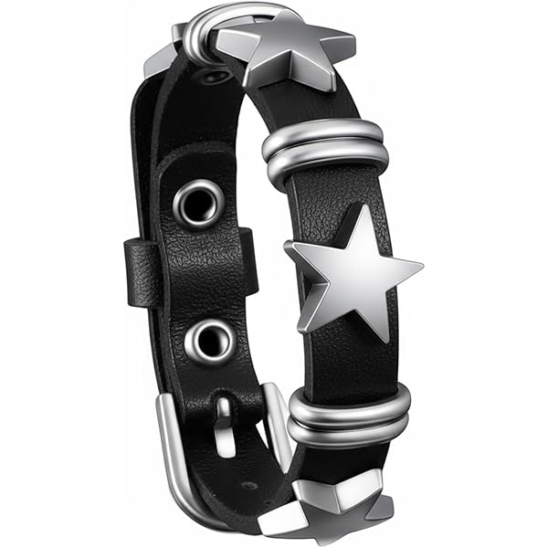 Amazon.com: Kefley Black Leather Bracelet for Men Women Punk Star