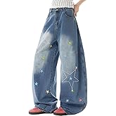 kakarin choyx Y2K Casual Fashion High Waisted Wide Leg Jeans Simplicity Cute Colorful Star Embroidered Gradual Denim Pants