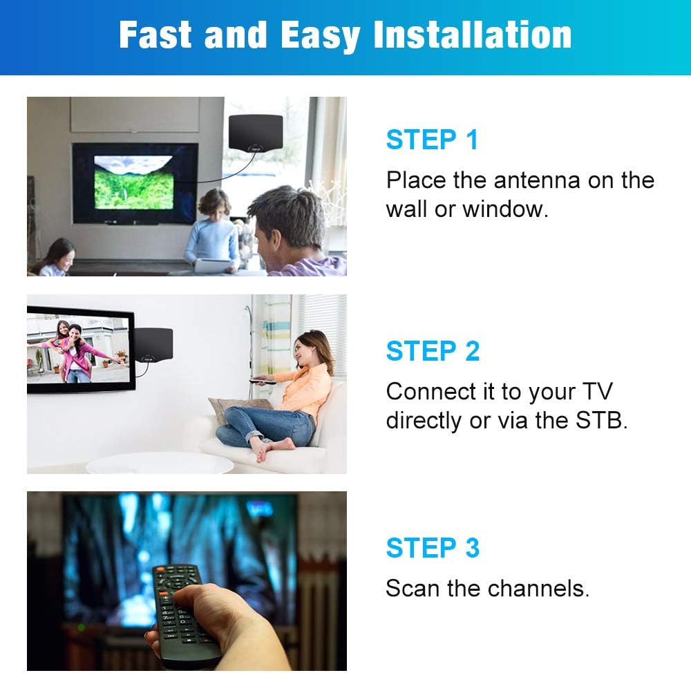 TGVi's TV Antenna Indoor, Amplified HDTV Digital Antenna for HDTV Up to 120 Miles Range,2021 Newest Powerful Amplifier Signal Booster, 4K 1080P Fire Stick UHF VHF Free HDTV Channels, 14ft Cable: Home Audio & Theater