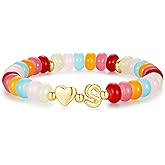 M MOOHAM Colorful Beaded Initial Bracelet for Women - Dainty Beaded Bracelets for Women Trendy Charm Letter A-Z Personalized Heart Jewelry Gifts