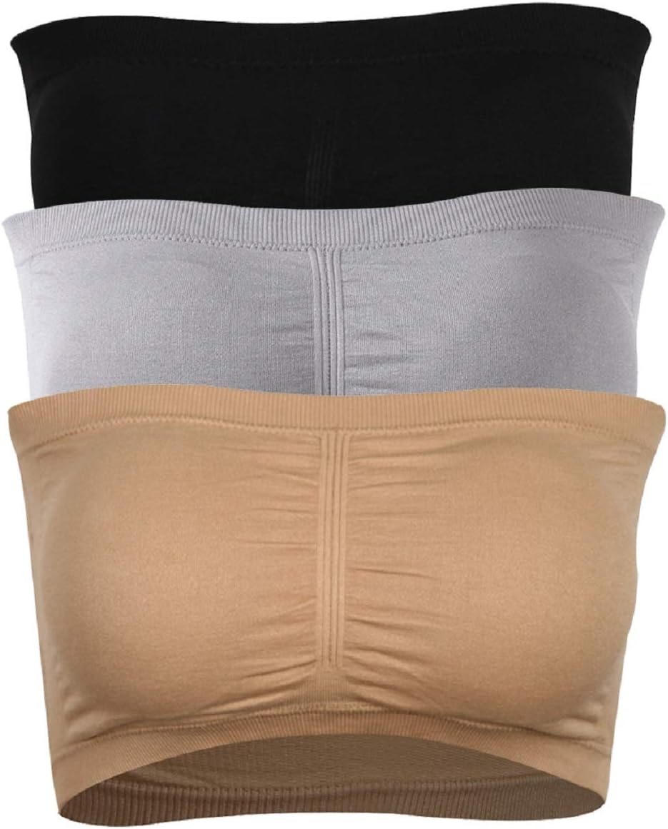 Fasoar Women's Bandeau Bra, Strapless Seamless Padded Bandeau Tube Bra Top 2-4 Pack