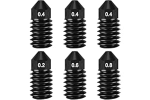 HIKUDIY 6Pcs Hardened Steel Nozzles for Bambu Lab X1/X1C/P1S/P1P, Extruder Hotend Replacement Nozzles for X1/X1C/P1S/P1P 3D Printers (0.4mm*3, 0.2/0.6/0.8mm*1)
