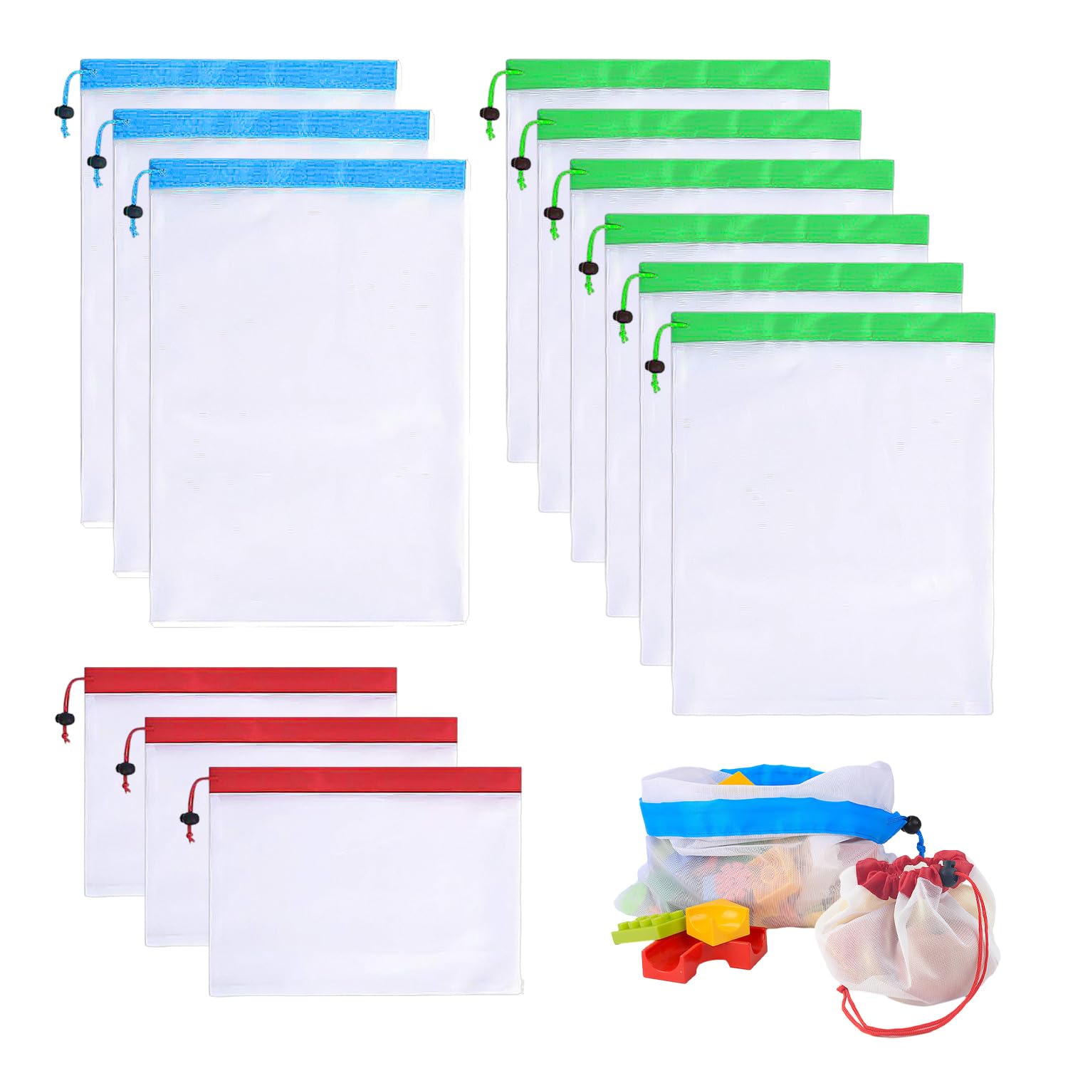 DUINIU 12-Piece Miscellaneous Mesh Bag, Children's Toy Bag Storage, Drawstring Toy Bag, Plush Toy Bean Bag Storage, Fruit Storage Bag, Mesh Toy Bag, Toy Organization Bag