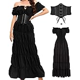 BITSEACOCO Women Medieval Renaissance Dress, Halloween Pirate Peasant Witch Costume, Irish Fairy Chemise Long Dresses