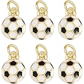 SUNNYCLUE 1 Box 6Pcs Real 18K Gold Plated Soccer Charms Soccer Balls Charms Bulk Enamel Round 3D Brass Colorful Metal Football Sport Pendants for Jewelry Making Supplies DIY Craft Keychain Bags Adults