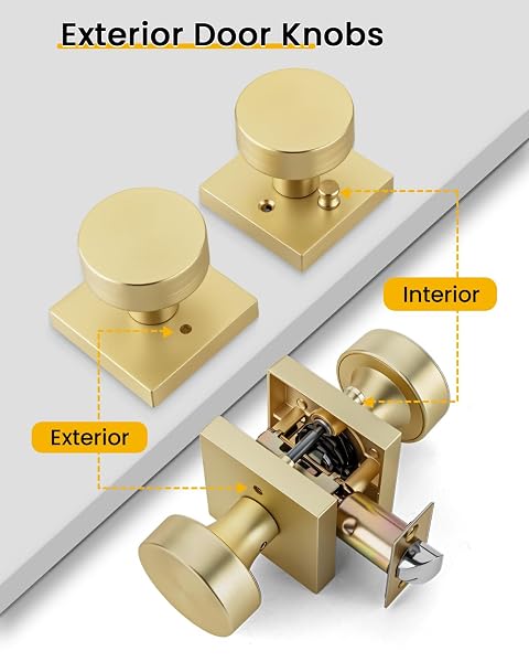 GOLDENWARM 2 PACK BRUSHED GOLD DOOR KNOB WITH DEADBOLT, CONTEMPORARY GOLD DOOR KNOBS EXTERIOR WITH DEADBOLT ZINC-ALLOY HEAVY DUATY BRASS FRONT DOOR KNOB AND DEADBOLT SET