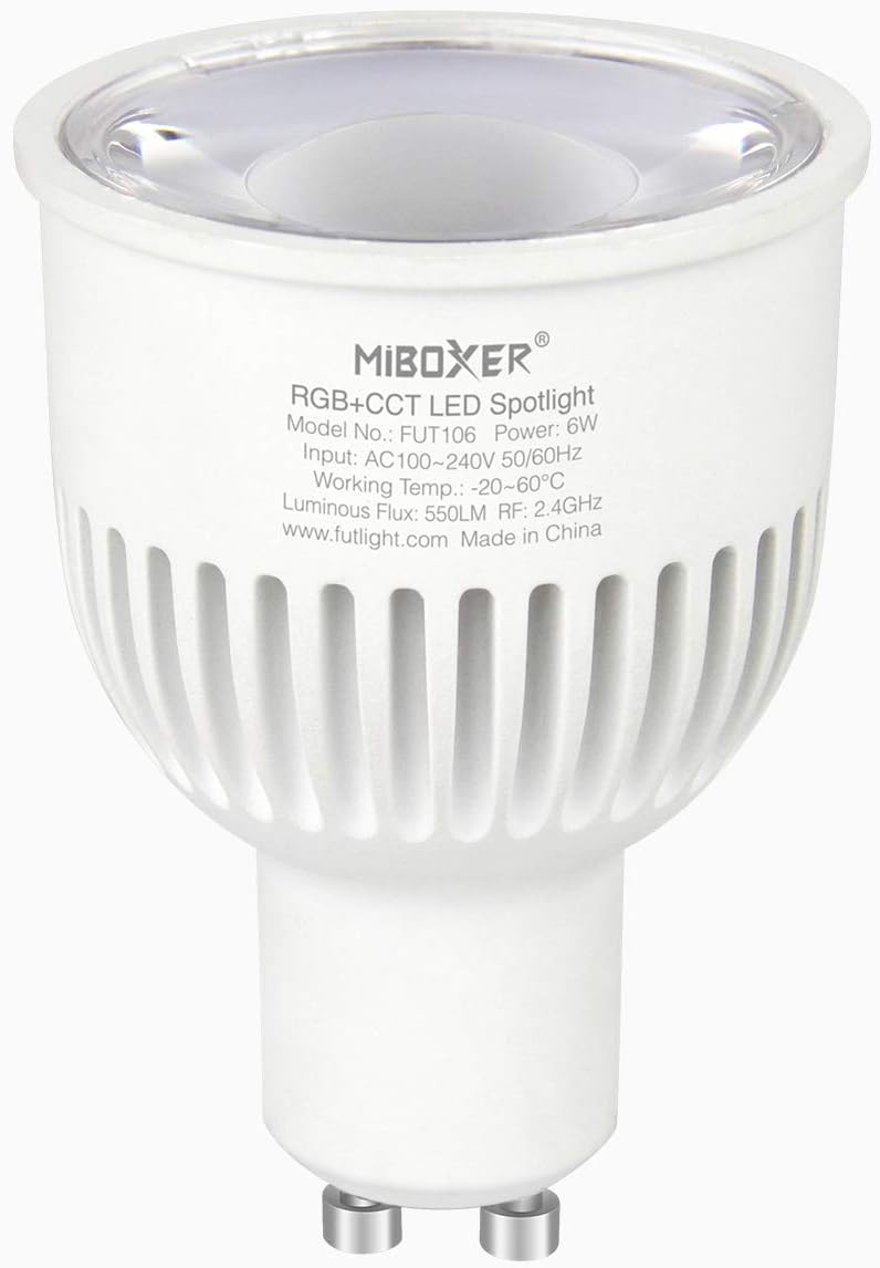 lighteu®, 1x 6W GU10 WiFi LED Bulb RGB Color Original Mi-Light 5 Watt Warm White GU10 Dimmable, fut106, 5w Lamp