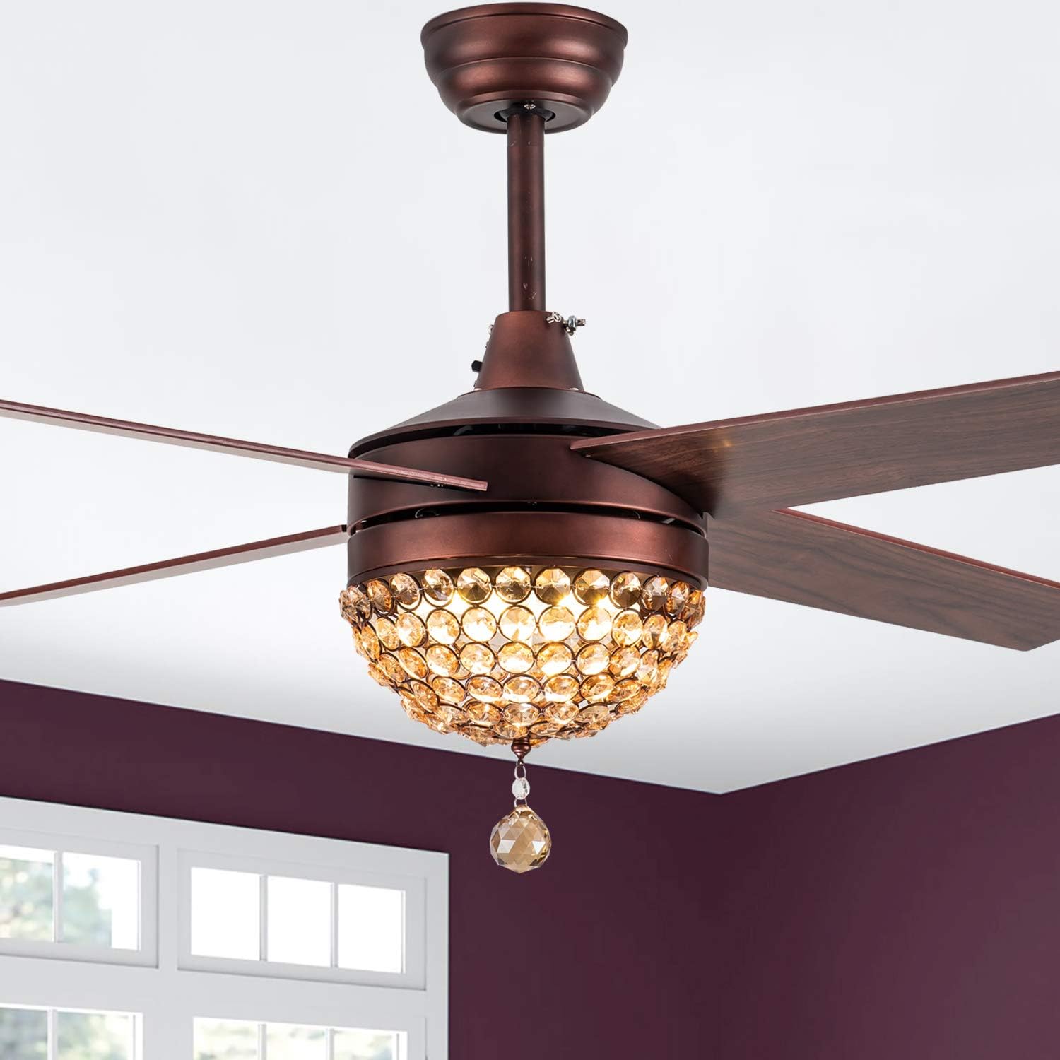 Bella Depot 42" Modern Crystal Ceiling Fan With LED Light, Remote