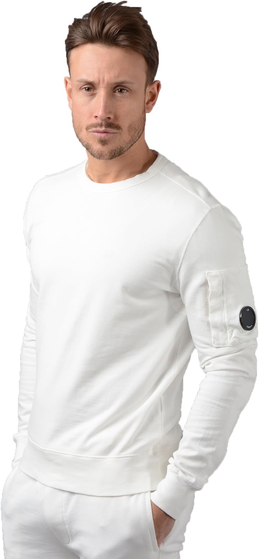 CP Company- Mens 056A Light Fleece Lens Sweatshirt in White
