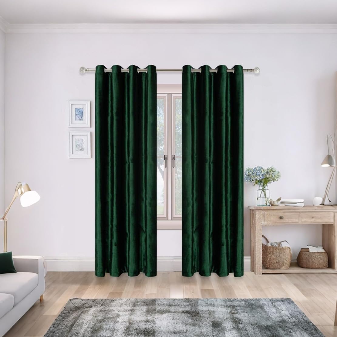MYRU 2-Panel Velvet Eyelet Curtains for Bedroom & Living Room - Soft Room Darkening Drapes (2 Panels, 66x90 Inches, Green) - Elegant & Durable Window Treatment