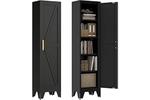 Washsemba 67''Farmhouse Metal Storage Cabinet with Barn Doors,Steel File Cabinet for Home Office,Kitchen Pantry 4 Adjustable Shelves,Freestanding Cupboard for Kitchen,HomeOffice (Black)