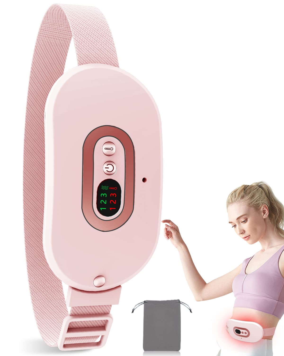 Menstrual Heating Pad Rechargeable-Portable Period Cramp Heat Pad with 3 Heat Levels and Vibration Massage Modes for Back and Stomach Pain Relief,Best Pink Wrap Belt Machine for Women Teens Girl