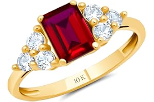 MAX + STONE 10k Gold Gemstone Rings for Women | Emerald Cut Birthstone Ring Anniversary Ring | Anti Tarnishing Cocktail Ring with Gift Box in Size 5 to 9