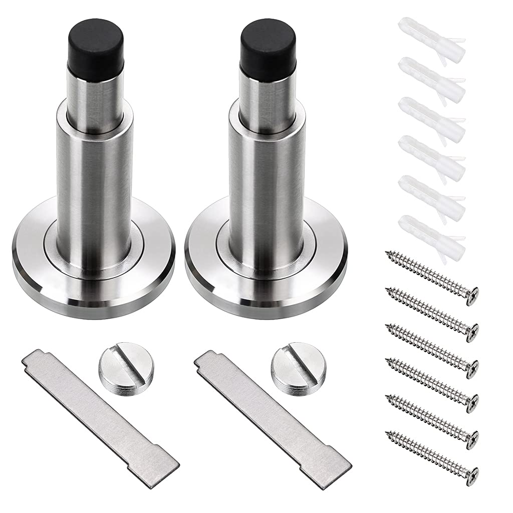 Sumnacon Adjustable Door Stop Heavy Duty Stainless Steel Door Stopper Brushed Finish Wall Mounted with Rubber Buffer (2 Pcs)