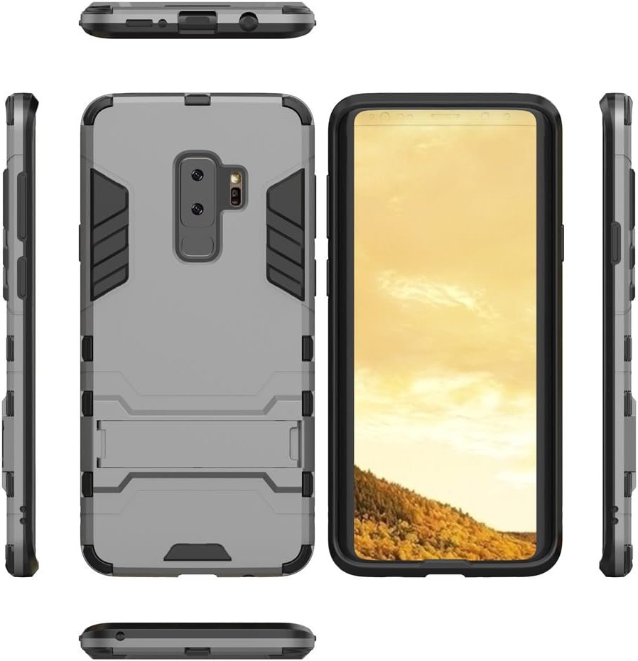 MHHQ Samsung Galaxy S9 Plus Case, [Slim Fit] [Kickstand Feature] Hybrid Dual Layer Armor Defender Full Body Protective Case Cover for Samsung Galaxy S9 Plus-Gray