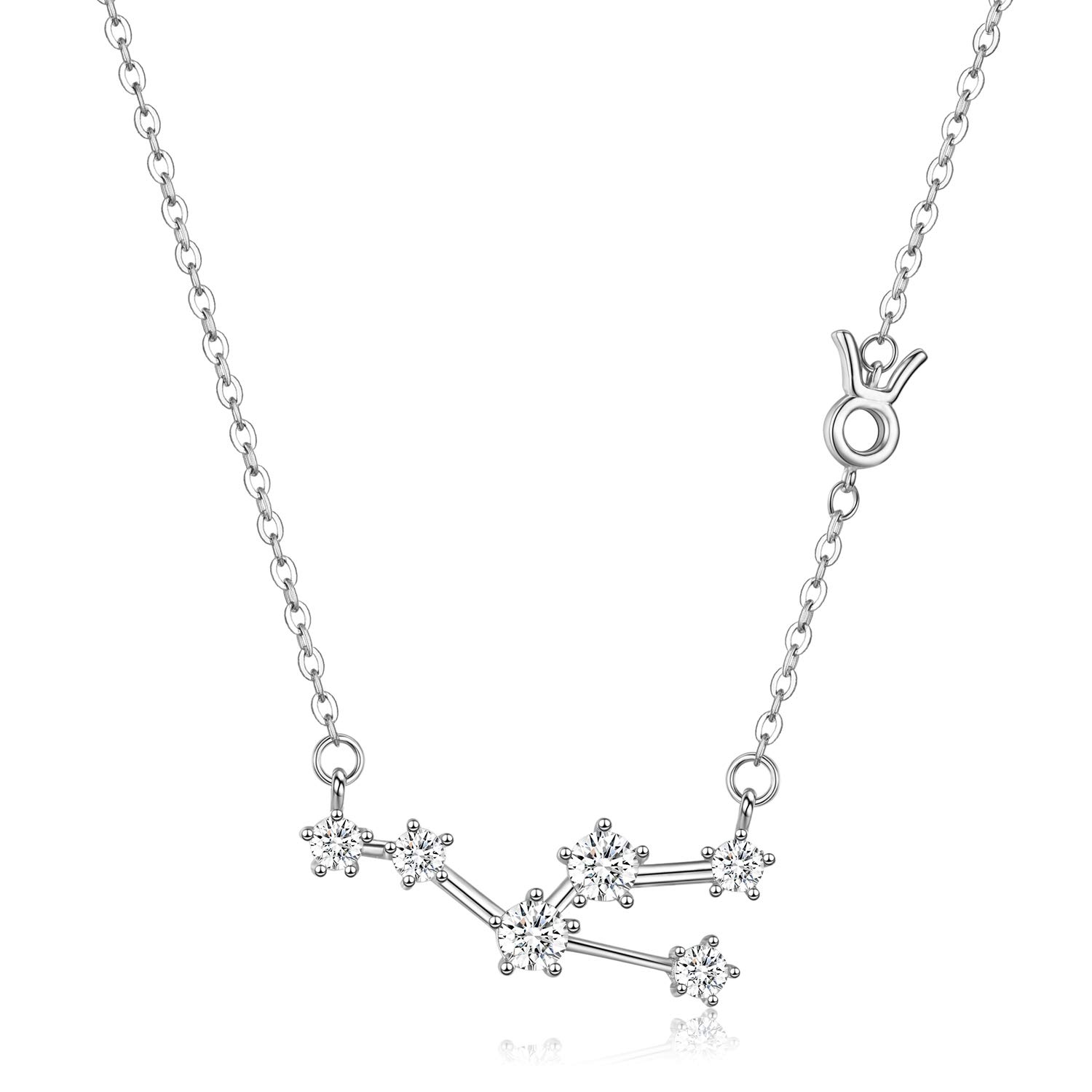 Sterling Silver Taurus Necklace Zodiac Constellation Pendant,12 Constellation Horoscope Sign Apr-May Birthday Gifts for Women＆Girls,Astrology Constellation Zodiac Star Jewelry Necklace Chain 18"