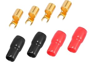 A ABSOPRO 2 Pair Car Auto 4 Gauge Strip Spade Terminal Adapter U Type Crimp Terminal Connector for Speaker Wire Cable Black R