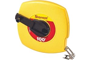 Starrett Retractable Imperial Long Line Tape with ABS Plastic Case and Folding Hook Ring - 100' Length, 3/8" Width, 1/8" Graduations, L1 Graduation Style Number - KTS510-100-N