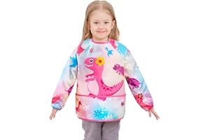 Kids Art Smock - Dinosaur Painting Smocks for Girls Waterproof Toddler Smock Long Sleeve Kids' Artist Smocks Painting Apron f