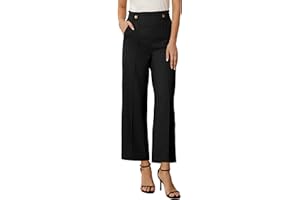 GRACE KARIN Women's Straight Leg Cropped Work Pants Elastic High Waist Wide Leg Business Casual Slacks with Pocket