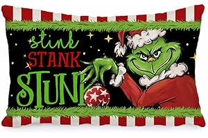 AACORS Christmas Throw Lumbar Pillow Cover 12X20 Stink Stank Stunk Farmhouse Decorative Green Cushion Case Winter Decoration for Sofa Couch
