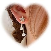 Boho Crystal Star Jacket Earrings for Teen Girls Tassel Crystal Earrings Gold Star Stud Earrings Rhinestone Drop Dangle Earrings Sparkly Wedding Earrings Two Ways Front Back Earrings Jewelry for Women