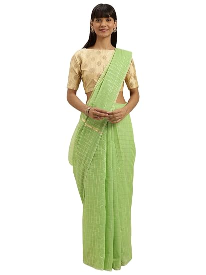 Poly Silk Chanderi Saree, with Un-stitched Blouse Piece - Powerloom made Traditional Everyday Casual Sari for Women - by ART Retail