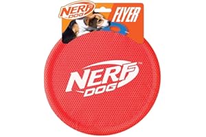 Nerf Dog Nylon Flyer Dog Toy, Flying Disc, Lightweight, Durable and Water Resistant, Great for Beach and Pool, 9 inch diameter, for Medium/Large Breeds, Single Unit, Red