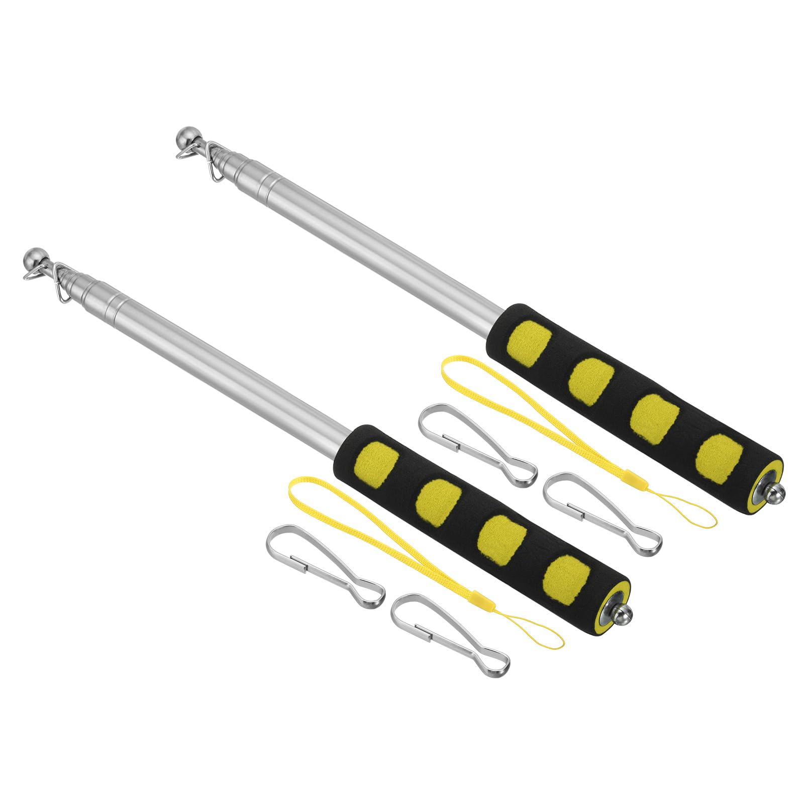 PATIKIL 2M/6.5Feet Telescopic Handheld Flagpoles, 2Set Retractable Teachers Pointer Stick Banner Flag Pole with Sponge Handle for Tour Guide Teaching Yellow