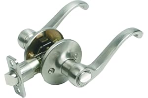 Design House 781823 Scroll Privacy Bed and Bath Door Lever with 2-Way Latch Satin Nickel