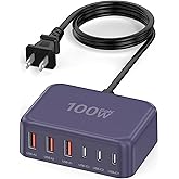 USB C Charger Block, 100W GaN 6 Port PD USB C QC USB A Wall Charger Adapter Plug Cube, Super Fast Type C Charging Station Hub for iPhone 17 16 15 14 Pro Max iPad Samsung Pixel
