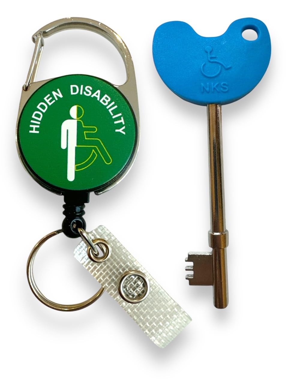 Compatible NKS/Radar UK Disabled Toilet Key with Retractable Hidden Disability Badge Reel with Belt Clip