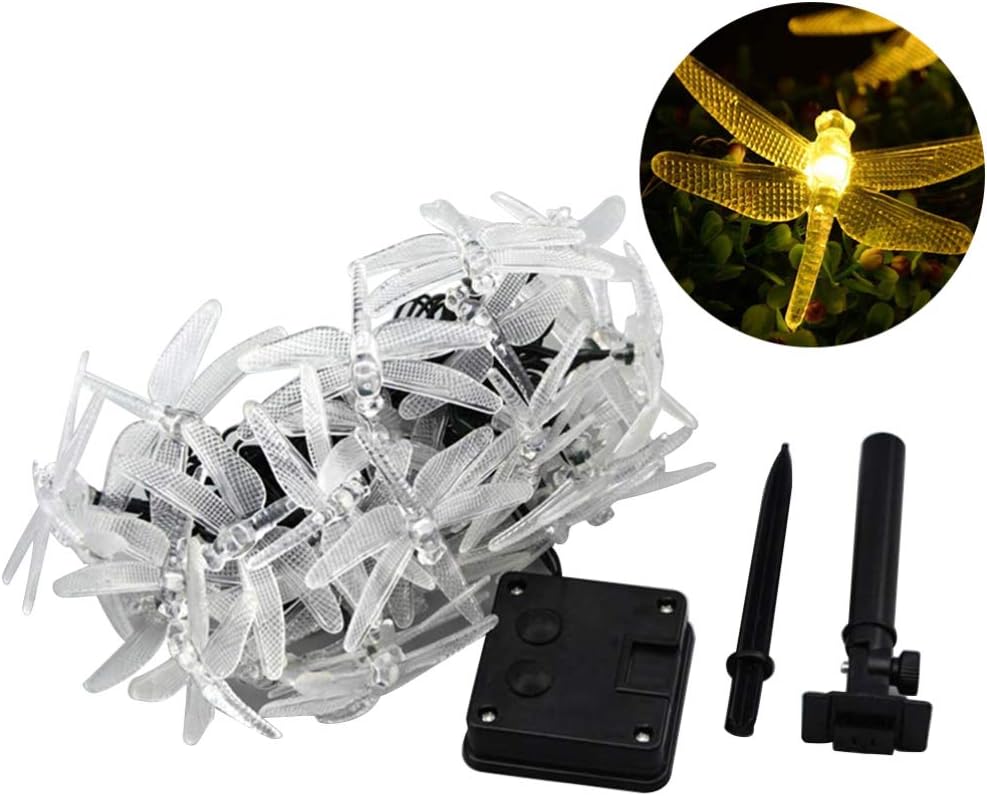 LEDMOMO Solar Dragonfly String Lights 30 LEDs Waterproof Outdoor Patio Garden Decoration Warm White Solar Powered Fairy Lighting 16.4Ft - Image 5
