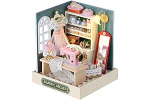 TuKIIE DIY Miniature Dollhouse Kit with Furniture, 1:24 Scale Creative Room Mini Wooden Doll House Plus Dust Proof for Kids Teens Adults(Beatific Atelier)