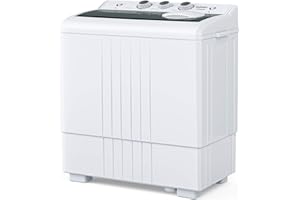 KUPPET Compact Twin Tub Portable Mini Washing Machine 21lbs Capacity, Washer(14.4lbs)&Spiner(6.6lbs)/Built-in Drain Pump/Semi-Automatic, White&Gray