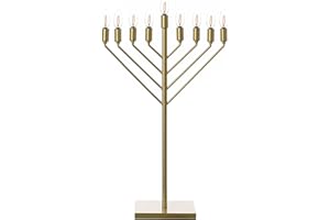 VINTIQUEWISE Large Modern Antique Gold Nine Branch Electric Chabad Style Hanukkah Menorah with Flame Shaped LED Bulbs