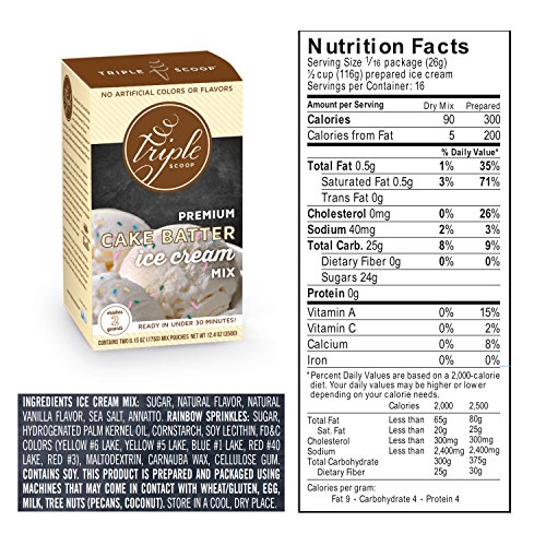Triple Scoop Premium Ice Cream Mix, Cake Batter with Sprinkles, starter for use with home ice cream maker, no artificial flavors, ready in under 30 mins, makes 2 qts (1 15oz box) - Thumbnail 4