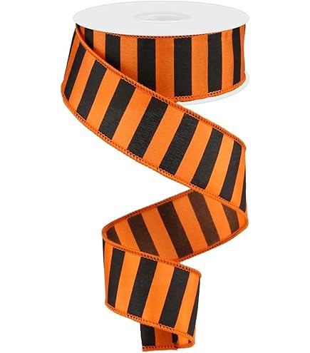 Threetols Halloween Wired Edge Ribbon - 2 Rolls Black Orange Glitter Pumpkin Burlap