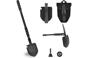 FullLit Folding Shovel, Collapsible Camping Shovel (24.21''), Survival Multitool with Pickaxe, Lightweight Portable Tactical Spade for Hiking, Camping, Trenching, Gardening and Backpacking