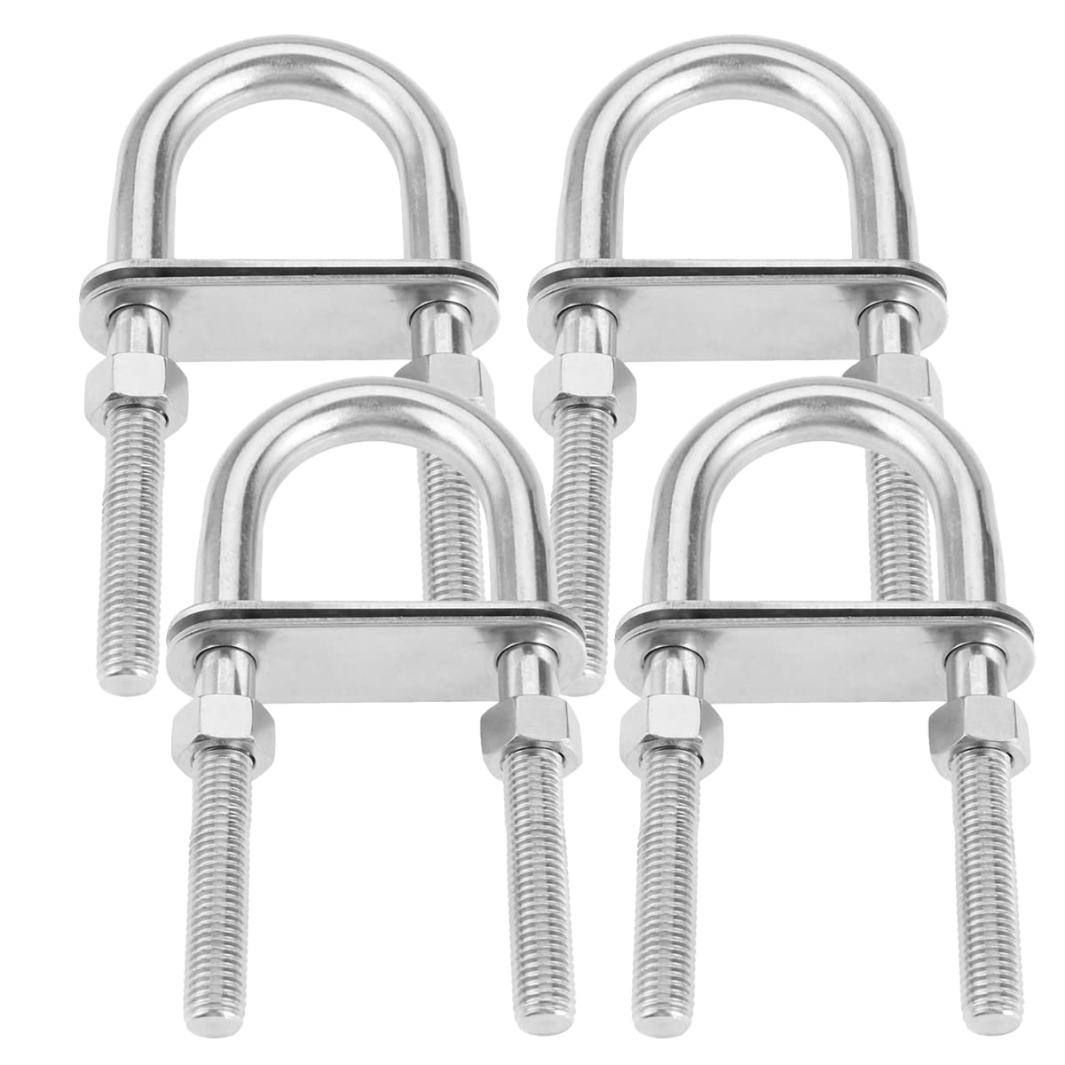 4 Pcs U Shape Bolts, M12*150mm 304 Stainless Steel Round U Bolts with Nuts Washers and Plates for Boat Trailer