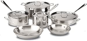 All-Clad D3 Stainless Cookware Set, Pots and Pans, Tri-Ply Stainless Steel, Professional Grade, 10-Piece