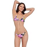 Steve Madden Womens Adjustable Triangle Bikini Top with Gold Double Ring