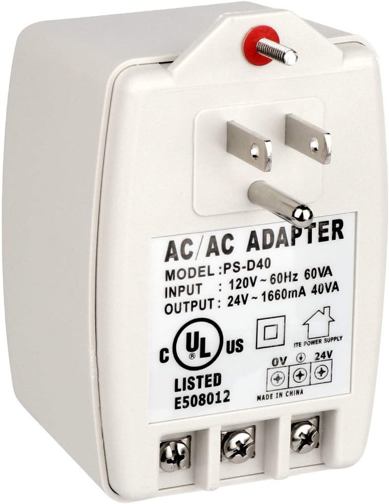 24VAC 40VA Plug in Transformer with Auto-resetting PTC fuse Compatible with All Versions of Doorbell，Nest, Ecobee, Sensi and Honeywell Thermostat and PTZ camera UL Certified
