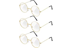 Frienda 3 Pairs Old Man Costume Santa Glasses Gold Round Clear Lens Glasses for Men Women Christmas Dress Up Accessories