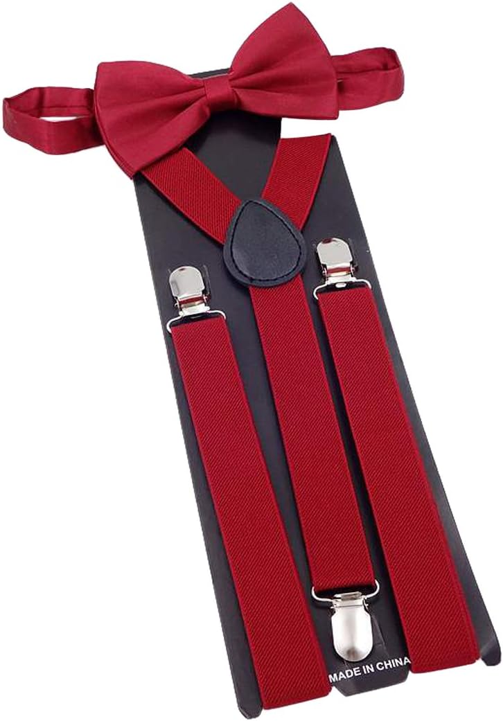Fascigirl Mens Suspender, Y Back Clip Adjustable Elastic Suspenders and Bow Tie Set for Men