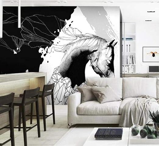 Moderne schwarze und weiße abstrakte Kunst handgemalte Pferdetapete