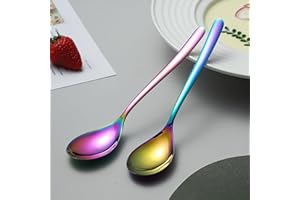 Rainbow Dinner Spoons Set Of 2, 8in Stainless Steel Table Spoons, Rainbow Soup Spoons, Dishwasher Safe