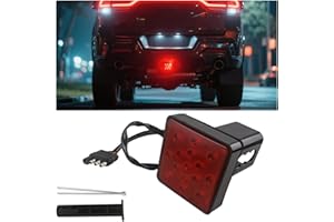 HZEL Trailer Hitch Receiver Cover with 15 LED Brake Lights, Super Bright Vehicle Lamp Tail Light Fit 2" Receiver, Auto Exterior Lighting Accessories, Universal for Towing Truck RV SUV (Red)